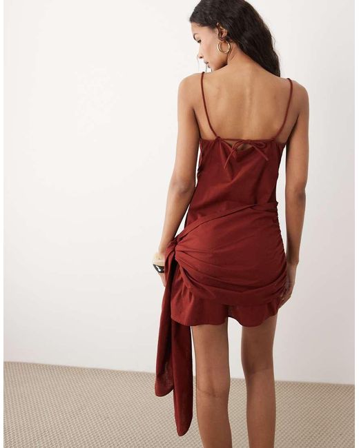 ASOS Red Cotton Linen Sarong Wrap Mini Sundress