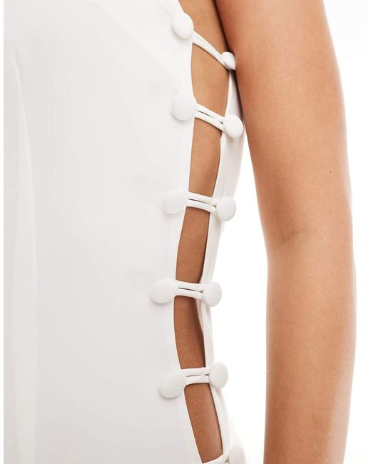 Aria Cove White Exclusive High Neck Open Button Side Detail Mini Dress