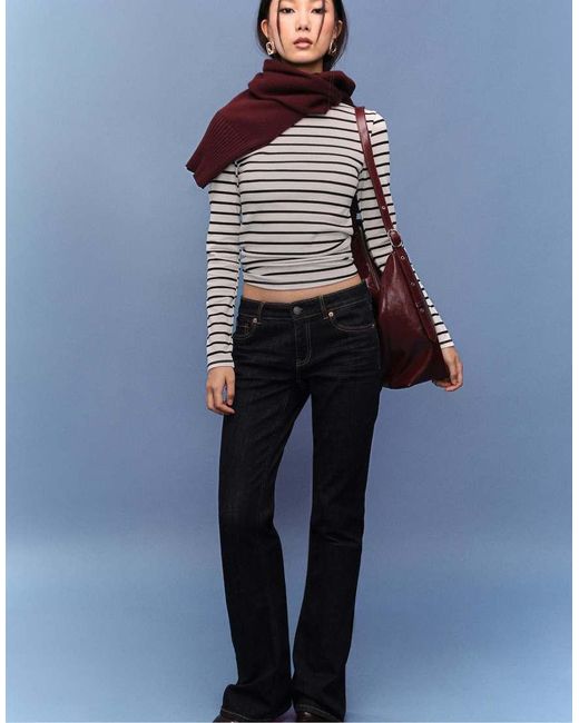 Stradivarius Blue Basic Long Sleeve Striped T-Shirt