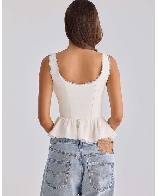 House Of Cb Blue Effie Sateen + Lace Trim Contour Top