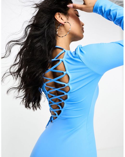 SIMMI Blue Simmi Slinky Bodycon Lace Up Back Detail Mini Dress