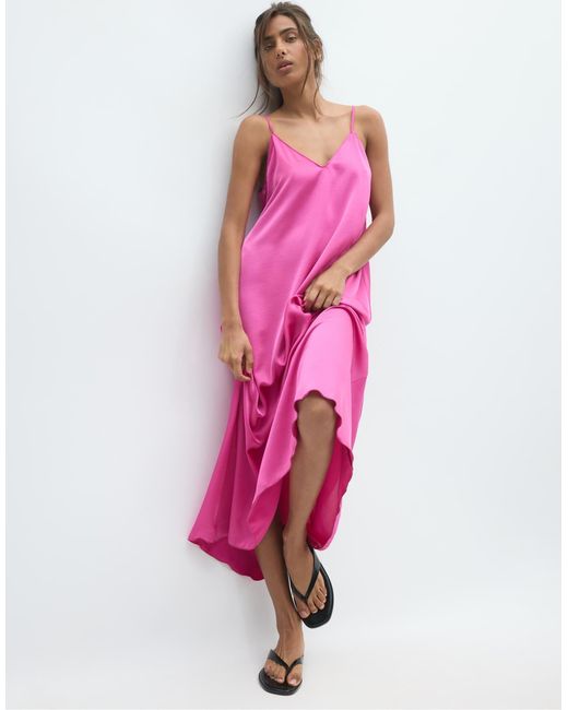 Stradivarius Pink – langes, fließendes kleid aus satin