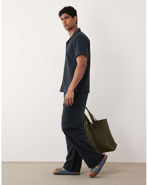 New Look Blue Co-ord Wide Leg Linen Look Trousers for men