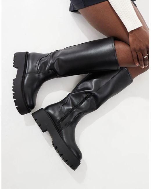ASOS Black Carmen Chunky Flat Knee Boots