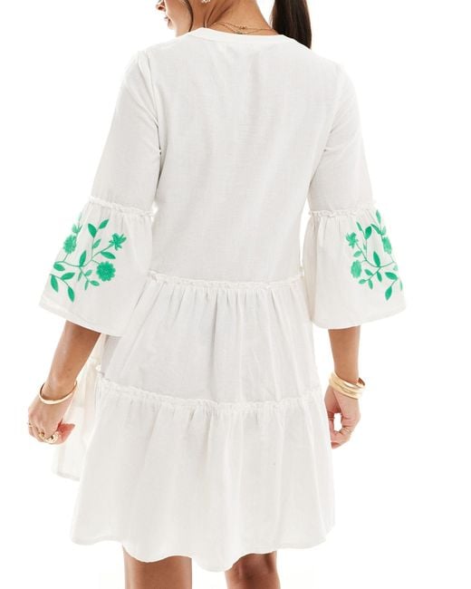 Accessorize White Accossorize Broderie Long Sleeve Tiered Beach Cover Up Mini Dress