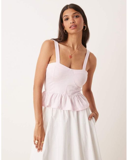 ASOS White Cotton Milkmaid Corset Top With Frill Hem