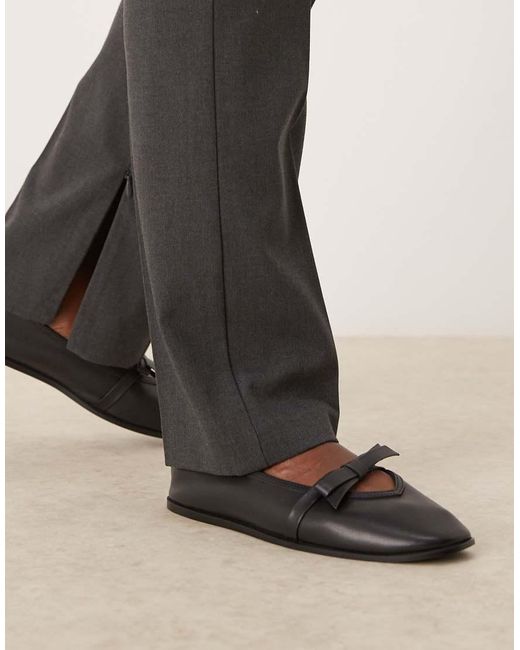 Free People Gray Soft Leather Bow Detail Flat Ballet Pumps