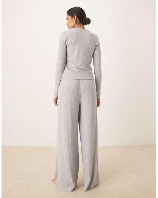 ASOS Natural Lounge Mix & Match Rib Wide Leg Trouser