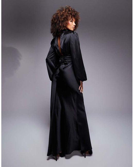 True Decadence Black High Cowl Neck Maxi Dress