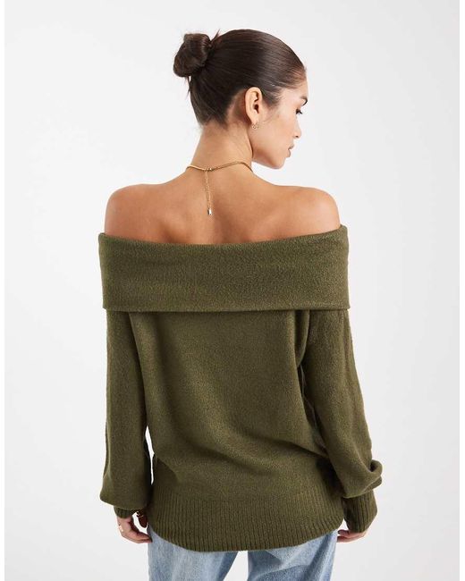 Threadbare Green Off-shoulder Jumper