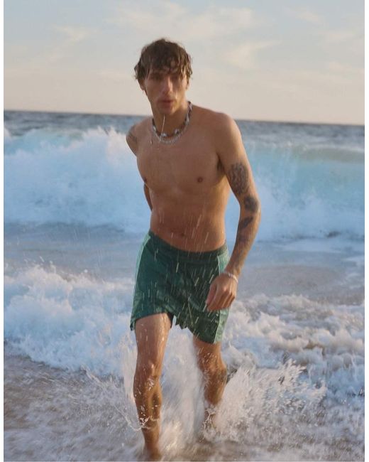 Pull&Bear Blue Panelled Swimming Trunks for men