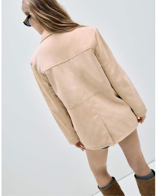 Stradivarius White Leather Jacket With Pockets