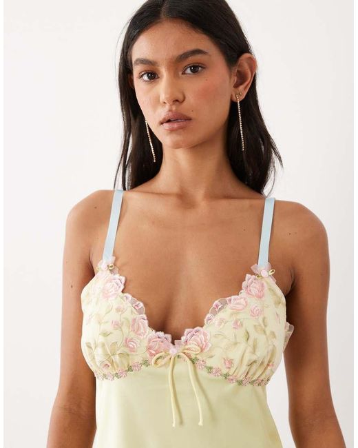For Love & Lemons Natural Twilight V-Neck Floral Lace Detail Slip Mini Dress