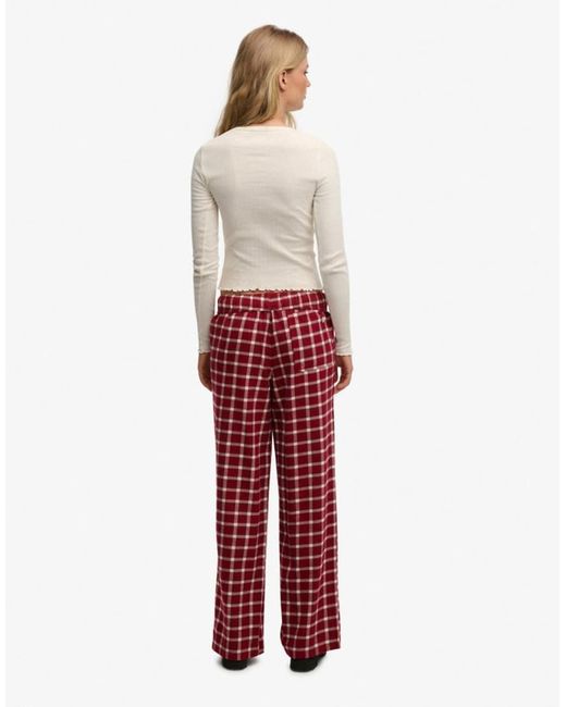 Superdry Red Cotton Check Elastic Trousers