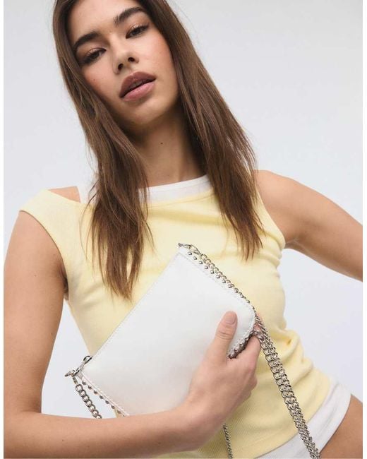 Stradivarius White Mini Beaded Bag