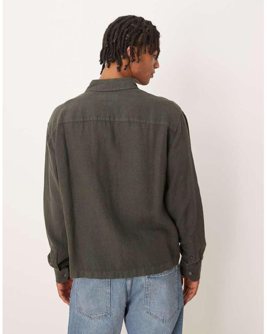 Abercrombie & Fitch Overhemd Van 100% Linnen Met Lange Mouwen in het Gray voor heren