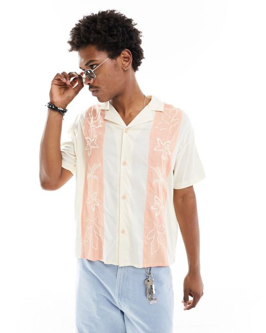 Camicia squadrata multicolore con pannelli ricamati di Native Youth in White da Uomo