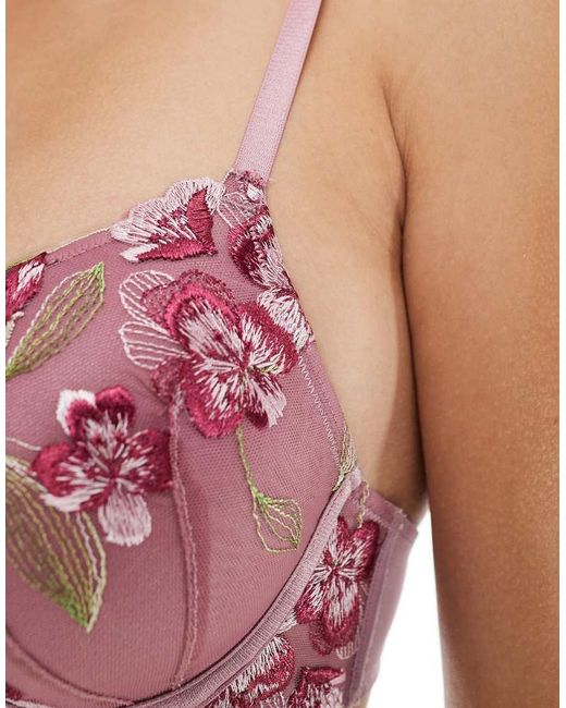 New Look Pink Floral Embroidered T-shirt Bra