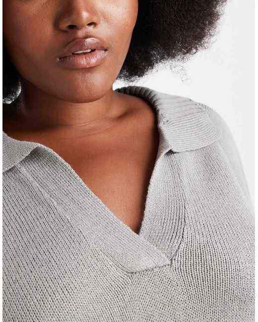 Brave Soul Gray Brave Soul Curve Knitted Jumper With Polo Neck And Wide Sleeve