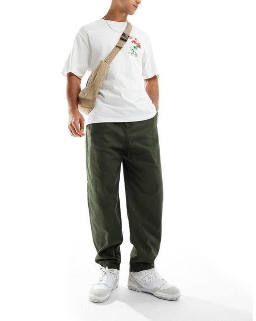 SELECTED Green Barrel Fit Twill Trousers for men
