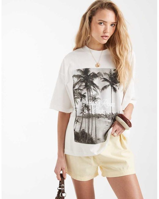 4th & Reckless White Cotton Oversized Beach Palm Tree Graphic