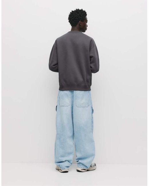 Pull&Bear Blue Basic Round Neck Sweatshirt for men