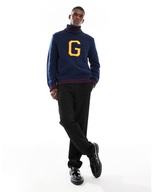 Gant Gray Turtle Neck Knit Jumper With Varsity Logo for men