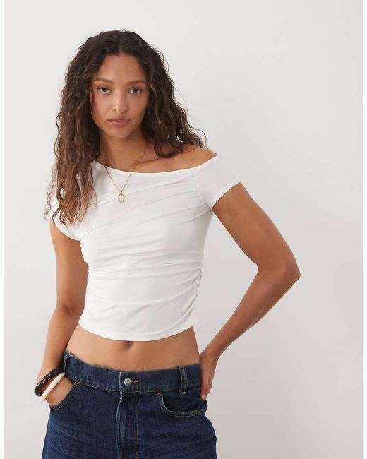New Look White Fallen Shoulder Polyamide Top