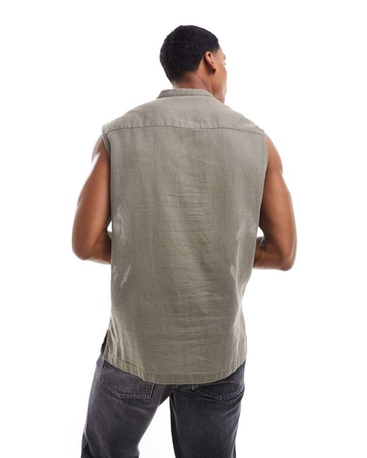 ASOS Gray Relaxed Fit Sleeveless Overhead Basket Texture Shirt for men