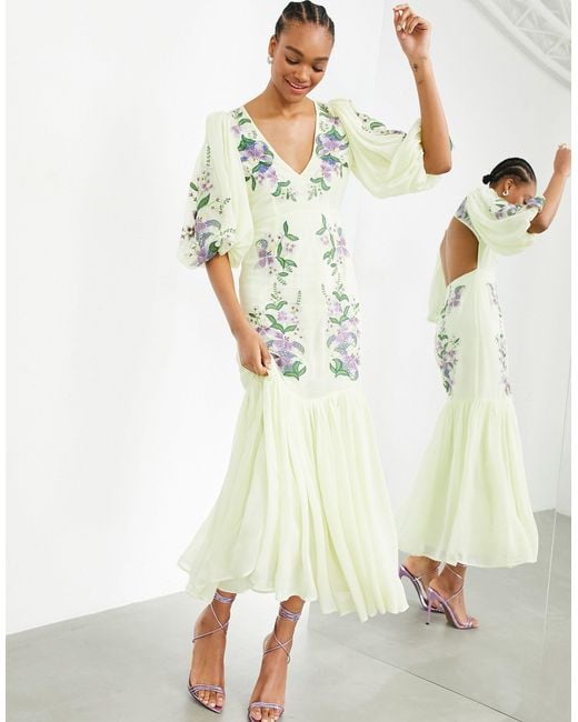 ASOS Floral Embroidered Tiered Maxi Dress in Yellow | Lyst ASOS Floral Embroidered Tiered Maxi Dress in Yellow | Lyst