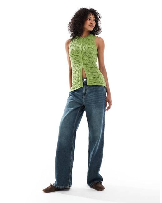 ASOS Green Knitted Lace Stitch Waistcoat