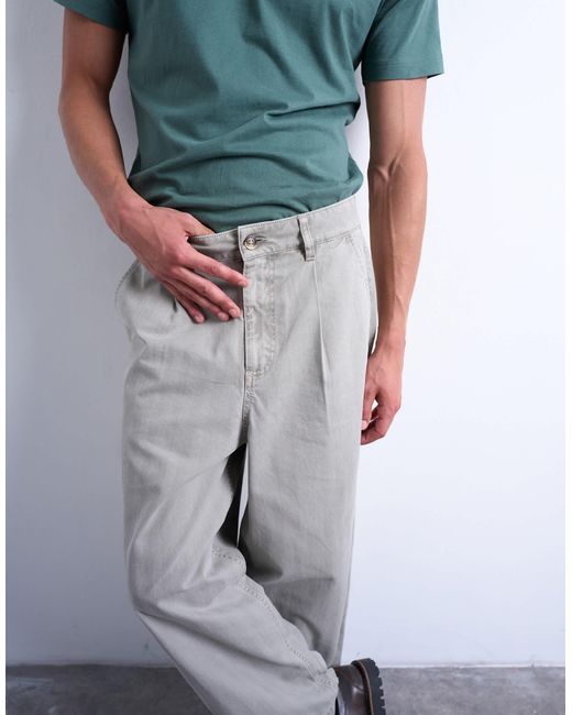 Topman White Herringbone Barrel Trouser for men