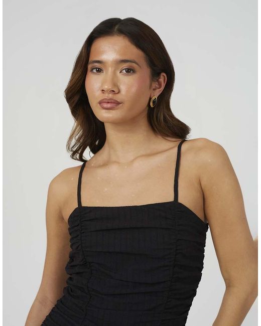 Brave Soul Black Strappy A-Line Maxi Dress With Gathered Bodice
