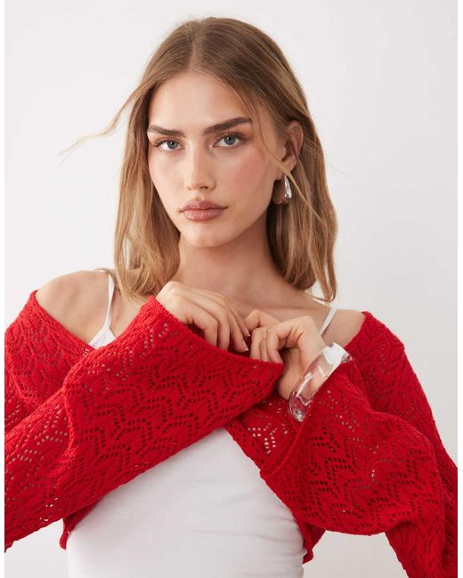 Miss Selfridge Red Crochet Knit Twist Top
