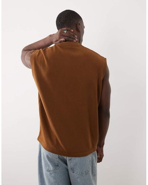 ASOS Brown Oversized Knitted Vest With Piping Detail for men