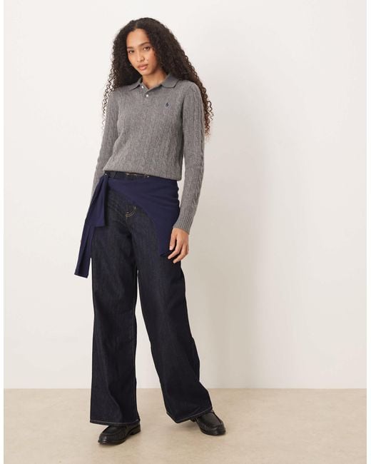 Polo à manches longues en maille torsadée Polo Ralph Lauren en coloris Gray
