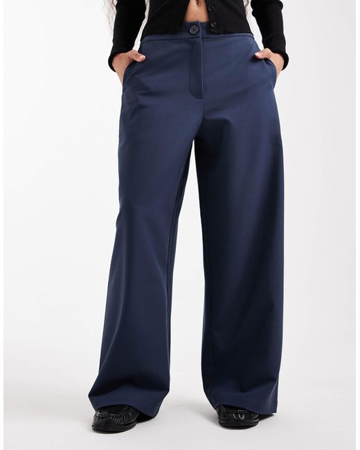 ASOS Blue Asos Design Petite Tailored Relaxed Straight Leg Pants