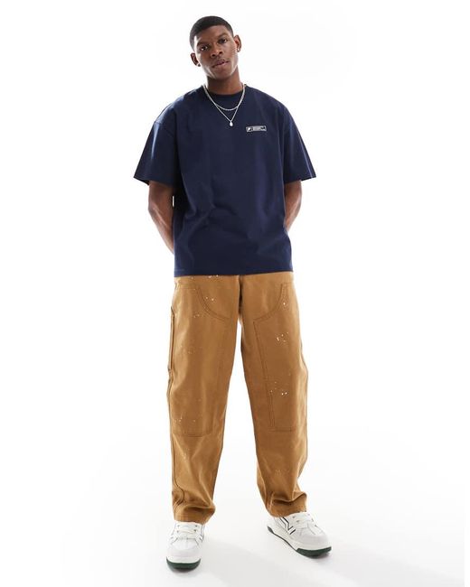 Parlez Blue Luna Short Sleeve Oversized Logo T-Shirt With Back Print for men