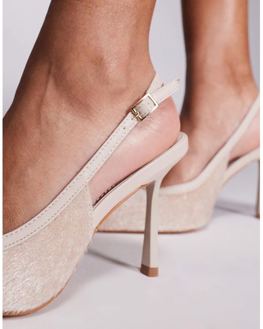 SIMMI Natural Simmi London Exmoor Pointed Heeled Slingback Shoes With Faux Pony Fur