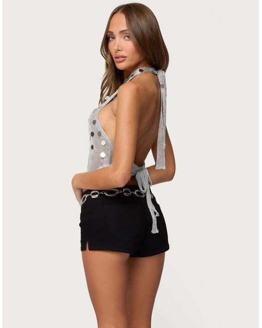 Edikted Metallic Shiny Sequin Backless Halter Top