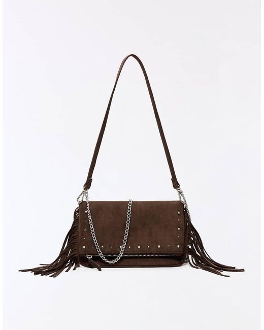 Bershka Brown Fringed And Studded Bag