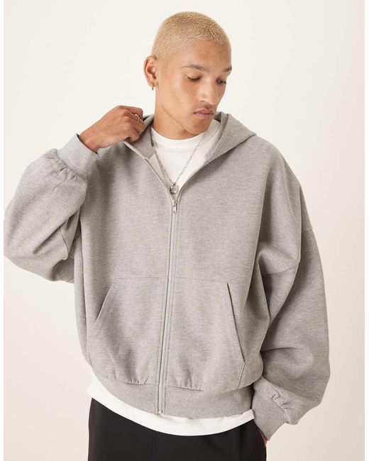 Sudadera Gris Jaspeado Básica De Corte Cuadrado Ultragrande Con Capucha Y Cremallera De ASOS de hombre de color Gray