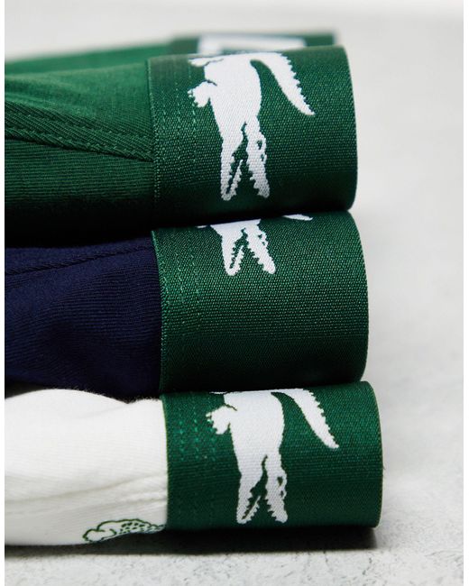 Lacoste Green 3 Pack Branding Stretch Cotton Trunks for men