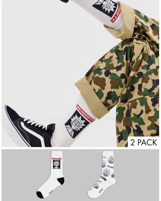 ASOS White 2 Pack Sports Socks With Rick And Morty Design Save for men