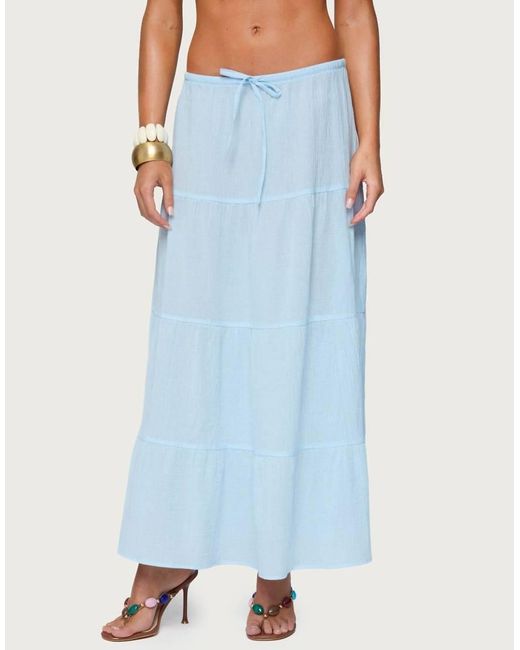 Edikted Blue Kaila Cotton Tiered Maxi Skirt