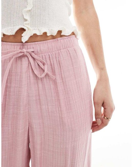 Stradivarius Broek Van Kreukelstof Met Linnenlook En Elastische Taille in het Pink