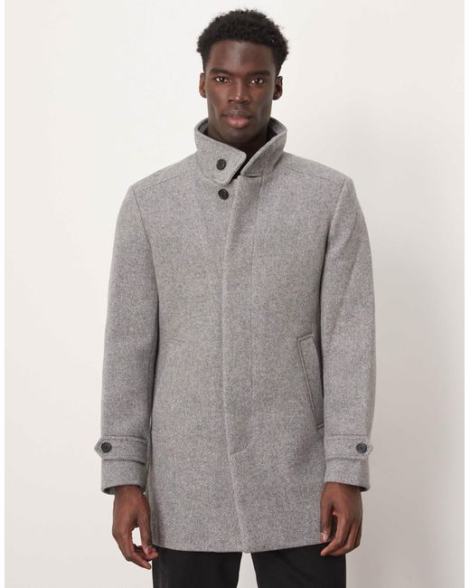 SELECTED Gray Reuben Overcoat With Funnel Neck for men