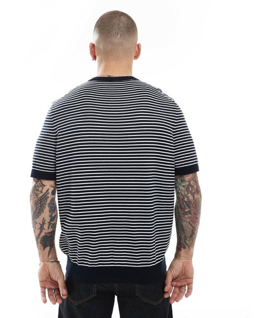 Boss Gray Kanache Stripe Relaxed Fit Knit T-shirt for men