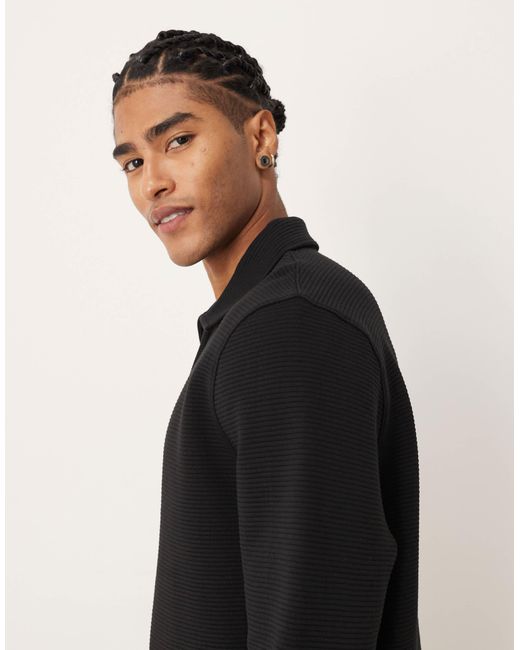 ASOS Black Quarter Zip With Ribbed Collar for men