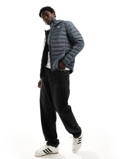 Adidas Originals Gray Adidas Outdoor Varilite Padded Hooded Jacket for men